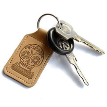 Leather Key Fob - Embossed Sugar Skull Keyring - Immaculate reflection car care - VW Golf