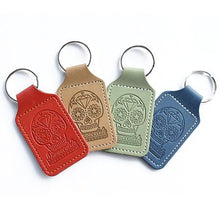 Leather Key Fob - Embossed Sugar Skull Keyring - Immaculate reflection car care