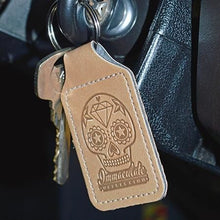 Leather Key Fob - Embossed Sugar Skull Keyring - Immaculate reflection car care