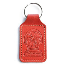 Leather Key Fob - Embossed Sugar Skull Red Keyring - Immaculate reflection car care